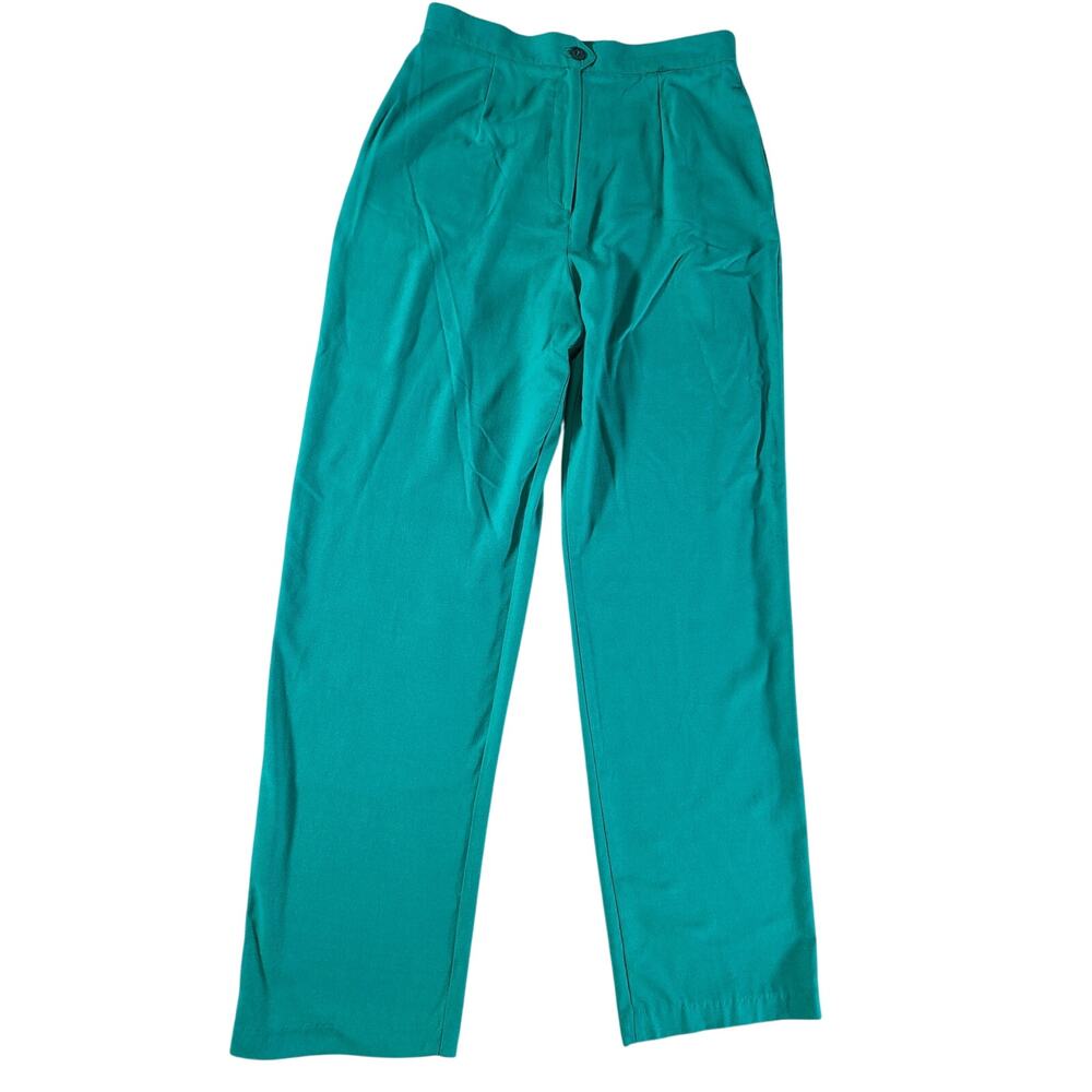 80s Vintage Indie Coastal Grandmother Green Pleated Silk Pants